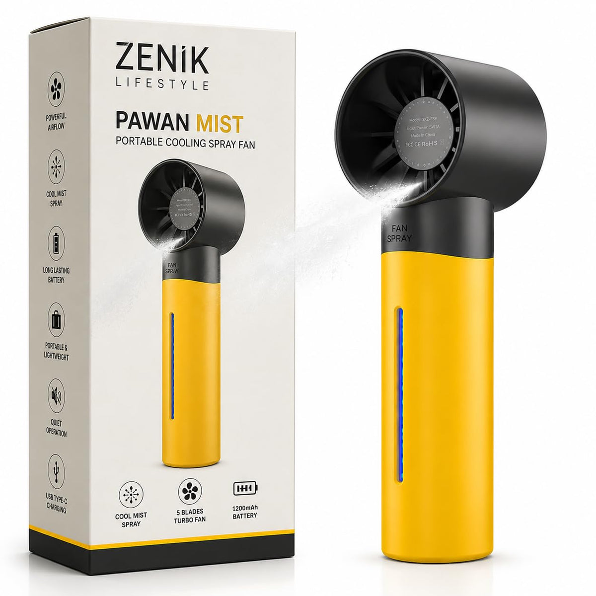 Handheld Personal Fan | Semiconductor Ice Touch Cooling | 13000 RPM Turbo | 199 Speed Levels | 3600mAh Type C up to 12 Hour Backup | Foldable Portable Mini Fan Travel (Pawan Mist)