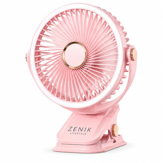 Pawan Mini Rechargeable Fan 227MM | 4 in 1 Clip Desktop Wall Mount Hanging | Adjustable Tilt 5 Speed 3 LED Light | 1200mAh Battery | Type C up to 8 Hour Backup | Silent Operation