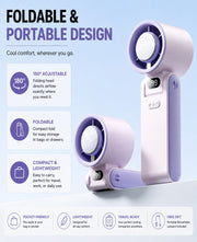 Handheld Personal Fan | Semiconductor Ice Touch Cooling | 13000 RPM Turbo | 199 Speed Levels | 3600mAh Type C up to 12 Hour Backup | Foldable Portable Mini Fan Travel (Pawan Frost)