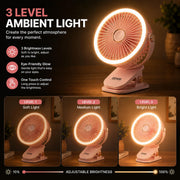 Pawan Mini Rechargeable Fan 227MM | 4 in 1 Clip Desktop Wall Mount Hanging | Adjustable Tilt 5 Speed 3 LED Light | 1200mAh Battery | Type C up to 8 Hour Backup | Silent Operation