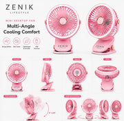 Pawan Mini Rechargeable Fan 227MM | 4 in 1 Clip Desktop Wall Mount Hanging | Adjustable Tilt 5 Speed 3 LED Light | 1200mAh Battery | Type C up to 8 Hour Backup | Silent Operation