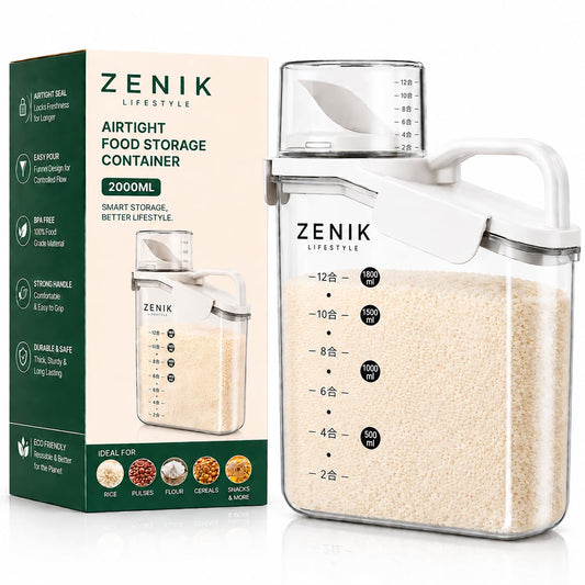 NESTWARE Airtight Food Storage Container with Flip Spout & Handle – BPA-Free Jar for Rice, Pulses, Flour, Cereal – Transparent Measuring Kitchen Jar (2000ml)