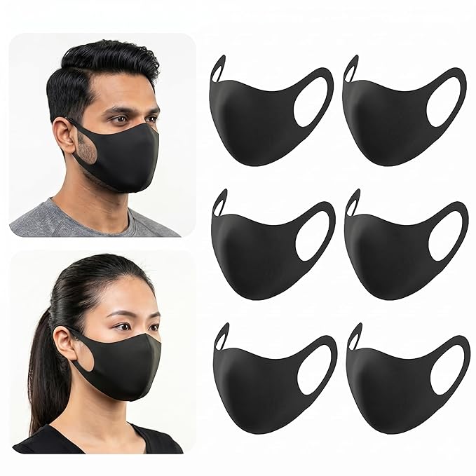 Dedox Anti Pollution Cotton Face Mask for Adults – Reusable & Washable, Soft Oxford Fabric, Unisex, Breathable & Comfortable Fit – Black (Pack of 6)