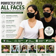 Dedox Anti Pollution Cotton Face Mask for Adults – Reusable & Washable, Soft Oxford Fabric, Unisex, Breathable & Comfortable Fit – Black (Pack of 6)