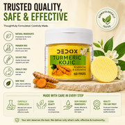 DEDOX Kojic Acid & Turmeric Cleansing Pads – Exfoliating Face Toner Pads for Glowing Skin, Acne, Dark Spots & Pigmentation (60 Pads) | Korean Skincare