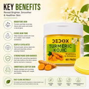 DEDOX Kojic Acid & Turmeric Cleansing Pads – Exfoliating Face Toner Pads for Glowing Skin, Acne, Dark Spots & Pigmentation (60 Pads) | Korean Skincare