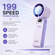 Product Title ZENIK Pawan Frost Handheld Personal Fan – Semiconductor Ice Cooling | 199 Speed Levels | 13000 RPM Turbo Motor | 3600mAh Type C | 12 Hour Backup | Foldable LED Display Mini Travel Fan