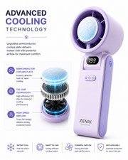 Product Title ZENIK Pawan Frost Handheld Personal Fan – Semiconductor Ice Cooling | 199 Speed Levels | 13000 RPM Turbo Motor | 3600mAh Type C | 12 Hour Backup | Foldable LED Display Mini Travel Fan